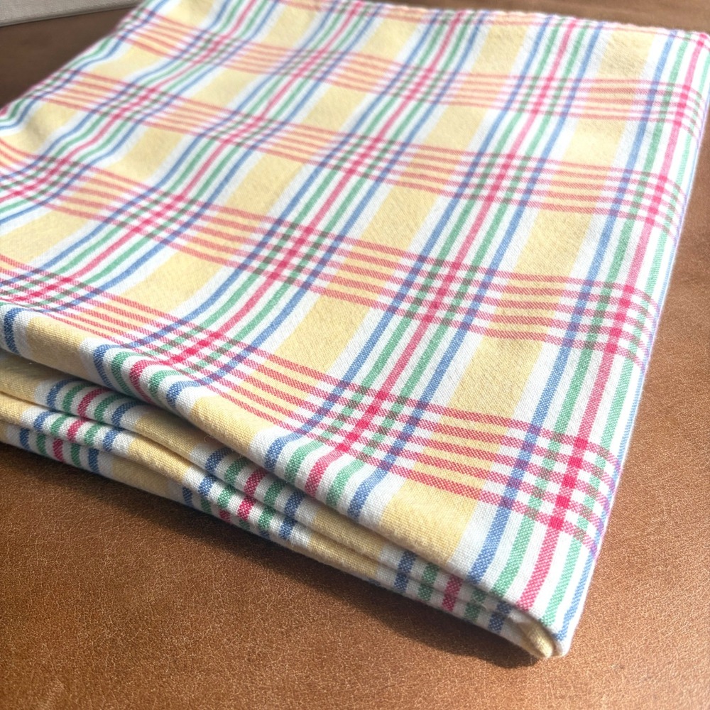 Vintage Yellow Plaid Tablecloth Square Woven Checkered 49x48